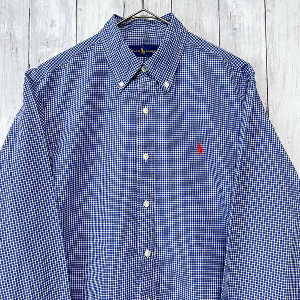 ラルフローレン Ralph Lauren チェックシャツ 長袖シャツ メンズ ワンポイント コットン100% Mサイズ 3‐646