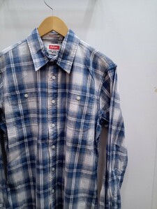 ★F098 US古着 Wrangler ラングラー 長袖シャツ チェックシャツ サイズM 青系チェック 