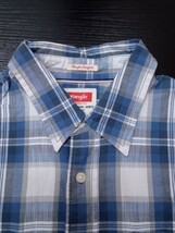 ★G003 US古着 Wrangler ラングラー 長袖シャツ チェックシャツ サイズL チェック柄青系 _画像6