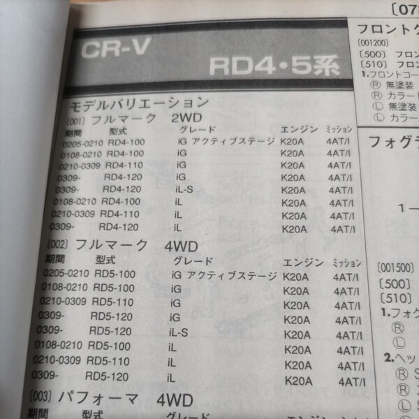 ■【パーツガイド】 ホンダ CR-V (RD4・5系) H13.8~ 2004年版 【絶版・希少】