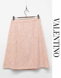 HGA-U214/美品 VALENTINO ツイード ひざ丈スカート 40/4 L 赤 ベージュ イタリア製
