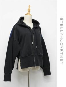 HGA-W014/Stella McCartney adidas パーカー スウェット トレーナー ショート ドロップショルダー サイドジップ OT XL 黒 紺