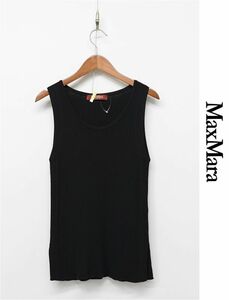 HGA-D305/美品 MAXMARA STUDIO ノースリーブブラウス リブニット サイドスリット ストレッチ S 160 黒