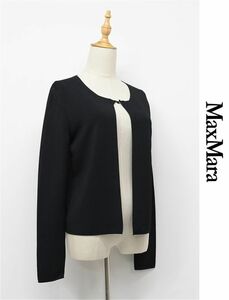 HGA-H275/美品 白タグ MAXMARA ニットカーディガン ヘビーウェイト ストレッチ 長袖 M 黒 春秋