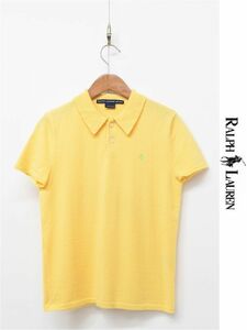 T177/ RALPH LAUREN short sleeves knitted polo-shirt cut and sewn cashmere 100% Logo embroidery one Point po knee M yellow 