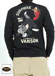 vanson×TOM＆JERRYコラボ 天竺ロングTシャツ◆vanson ブラックLサイズ TJV-2331 バンソン ヴァンソン トムとジェリー 刺繍