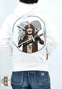 絡繰魂×ONE PIECE 愛と自由スウェットパーカー「コラソン＆ロー」◆絡繰魂 ホワイトＭサイズ 233062 ワンピース 和柄 和風 刺繍