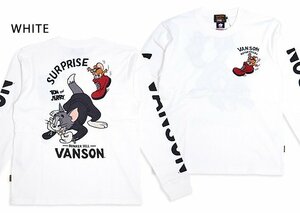 vanson×TOM＆JERRYコラボ 天竺ロングTシャツ◆vanson ホワイトMサイズ TJV-2331 バンソン ヴァンソン トムとジェリー 刺繍