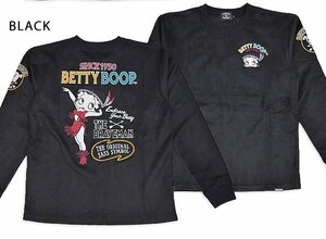 BR×BETTYコラボ 起毛プレーティング天竺長袖Tシャツ◆The BRAVE-MAN ブラックLサイズ BBB-2346 ブレイブマン ベティーちゃん 刺繍