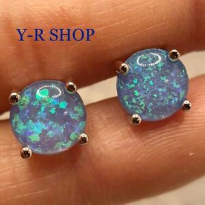  blue fire - opal. round type earrings * lady's silver 925 stamp color stone accessory Cubic Zirconia new goods gem Y-R