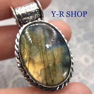  natural stone * Rav lado light. antique style pendant top * lady's necklace silver 925 stamp color stone ethnic India new goods Y-R