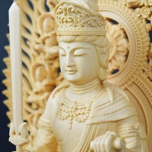 文殊菩薩 木彫り 仏像 フィギュア 文殊菩薩像 座像 仏教美術 置物 木彫 仏像 412_画像1