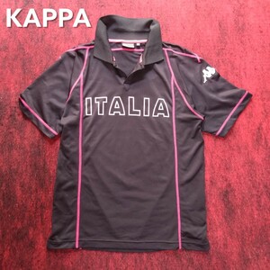 カッパ KAPPA ITALIA ポロシャツ ブラック ゴルフウェア Mサイズ イタリア プリント ステッチ 黒