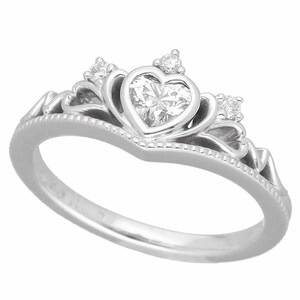 K.UNO ケイウノ プリンセスティアラ ハートシェイプダイヤモンド(0.23ct F-VS2/0.028ct) リング K18 WG ホワイトゴールド 約8号 #48 鑑定書