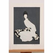 高沢圭一 リトグラフ「帯」真作保証 ル・サロン 朝日新聞社賞 美人画 木版画_画像2