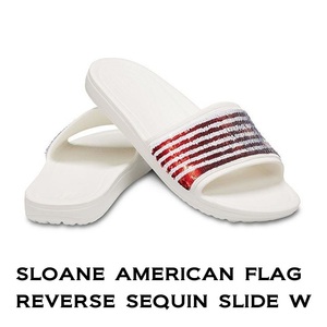 23cm クロックス sloane american flag reverse sequin slide w/スローン アメリカンフラッグ リバース シークイン スライド W7