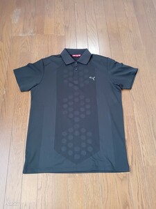 【中古品　美品】PUMA　プーマ GOLF プーマゴルフ　速乾性素材DRY　半袖ポロシャツ　地模様ドット柄　ブラック　黒　USAメンズサイズＳ