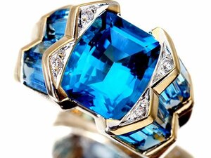 【ジュエリー極】爽やかブルーカラー煌く！良質天然ブルートパーズ8.80ct＆ダイヤ0.06ct 高級K18YG＆K18WGリング t3260ur【送料無料】