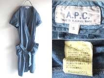 希少 イーストバイウエスト期 ビンテージ A.P.C. アーペーセー ベルト付 シャンブレー カシュクール ワンピース 羽織 コート S インディゴ_画像1