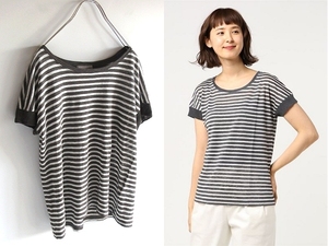 ネコポス対応 MARGARET HOWELL マーガレットハウエル 2020SS LINEN STRIPE JERSEY ボーダー リネンTシャツ 半袖 カットソー 2 日本製 MHL.