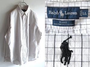 希少 90s-00sビンテージ Ralph Lauren ラルフローレン BLAKE ポロポニーロゴ刺繍 コットン チェック BDシャツ LL ホワイト ネコポス対応