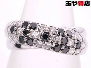 ポンテヴェキオ 美品 ダイヤ0.29ct ブラックダイヤ0.21ct デザイン リング 14.5号 K18WG ホワイトゴールド