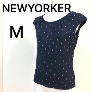 【夏物セール】ニューヨーカー NEWYORKER ブラウスNEWYORKER WOMEN 半袖　トップス　tシャツネイビー　紺