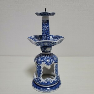 陶器　燭台 中国美術　染付け 青花