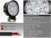 LED 作業灯 27W 1720ルーメン CREE製 XB-Dチップミニシリーズ 丸型 小型 軽量モデル ワークライト 各種 補助灯に 防水IP67 12V/24V P-468_画像3
