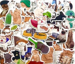 19番 猫 ネコ もふにゃん ステッカー 50枚 /ストリート/レトロ/動物/スケボー 韓国雑貨 レーシング マスキングテープ　スケートボード 雑貨