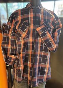 【ハーレーダビッドソン】SHIRT-WOVEN,PLAID　メンズチェックシャツ　紺/オレンジ　２Ｌサイズ　96644-23VM　★店頭展示品・新品同様商品★