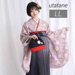 新品【くすみラベンダーに花】着物＆袴セット 卒業式 二尺袖着物 袴 卒業式 LL