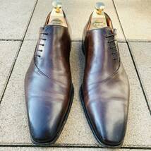 ★即決 サントーニ SANTONI 8 約26㎝ 革靴 ビジネスシューズ プレーントゥ サイドレース ブラウン BR 茶色 ロングノーズ イタリア製 本革 _画像3