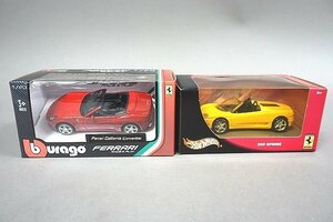 1/43 ブラーゴ フェラーリ カリフォルニア コンバーチブル レッド / ホットウィール 360 スパイダー イエロー 全長約10cm 2点セット