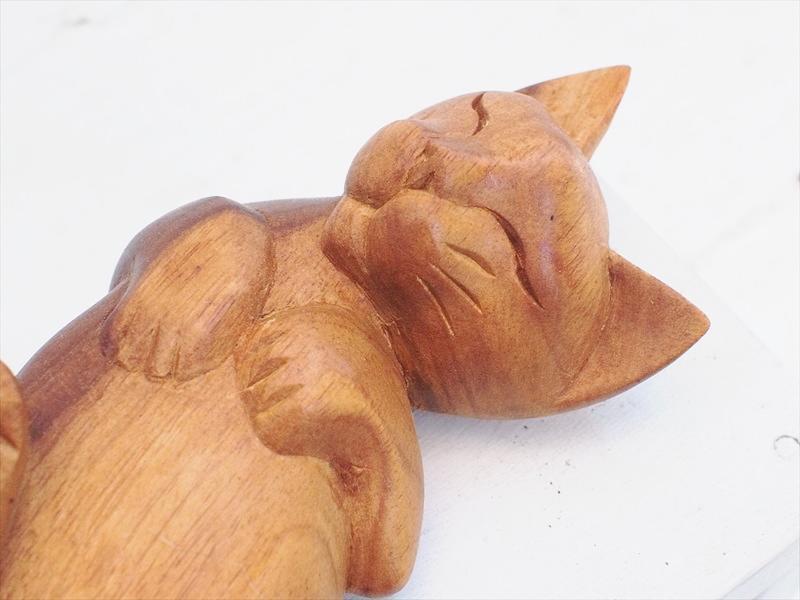 Interesting Bali miscellaneous goods *Sleeping cat/Shiraki wood carving figurine/decoration*Supine/D☆Sculpture craft collection Interior healing, hobby, culture, hand craft, handicraft, others
