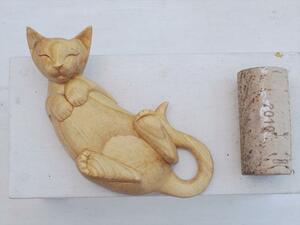 バリ島面白雑貨白木木彫り・眠り猫・ミニ・仰向け・B☆置物飾り彫刻工芸コレクションインテリア癒し