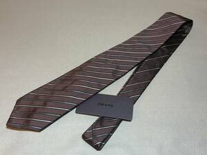  tag equipped Prada necktie silk cotton Italy made bordeaux dark red gray stripe pattern 