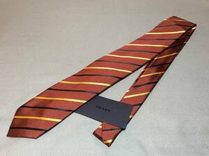  tag equipped Prada necktie silk 100% Italy made red Brown stripe pattern 