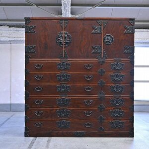  tradition industrial arts 140 ten thousand rock .. chest of drawers [ interval chest of drawers ] zelkova chest kimono costume chest tradition peace furniture high class keyaki kimono storage chest iron vessel metal fittings peace modern 