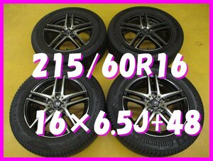 ■送料無料 A4s■　社外アルミ　16×6.5J＋48　5H PCD114.3　スタッドレス　215/60R16　コンチネンタル　冬４本セット　※CX-3.ヴェゼル等