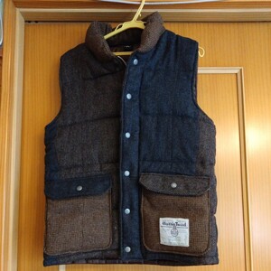 RM HARRIS TWEED ハリスツイード 再構築 ベスト ジャケット 中綿 ウール ヘリンボーン 切替 アウター M グレー /DK メンズ