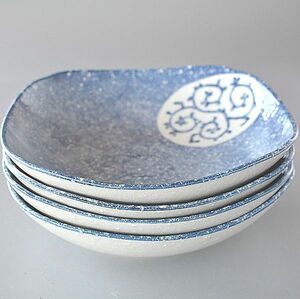  platter pasta plate .. four angle blue . Tang ..4 pieces set 