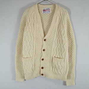 80年代 ANGLO YARNS LTD フィッシャーマンニット カーディガン 防寒 ヨーロッパ古着 ベージュ (メンズ L相当) 中古 古着 N6491