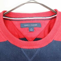 TOMMY HILFIGER トミーヒルフィガー ボーダー コットンニット セーター 防寒 ワンポイントロゴ レッド (メンズ L) 中古 古着 N6683_画像4