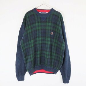 90年代 OLD TOMMY HILFIGER オールド トミーヒルフィガー セーター タータンチェック柄 ネイビー (メンズ XL) 中古 古着 N7247