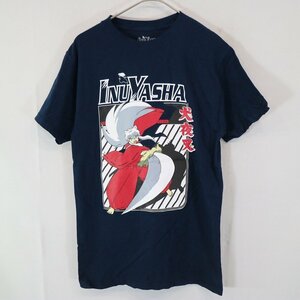 2000年代〜 犬夜叉 半袖 プリントＴシャツ アニメ 漫画 コミック キャラクター ネイビー (メンズ S) 中古 古着 N7513