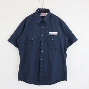 USA製 UNIFORM COMPANY ワンポイントロゴ 半袖シャツ ワーク 無地 ネイビー (メンズ L) 中古 古着 N8286