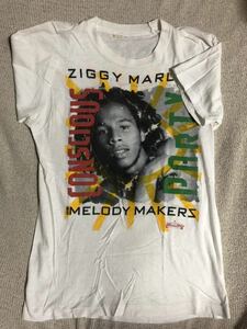 ヴィンテージ/ビンテージ 激レア 80's USA製 若干使用感有 ZIGGY MARLEY AND THE MELODY MAKERS/ジギーマーリー 両面プリントＴシャツ 白 L