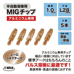 半自動 溶接 MIG チップ ユーロコネクター式 アルミニウム専用 AL M6×28 1.0mm アルミ 5本セット