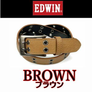 56 ブラウン EDWIN エドウイン ダブルピン デザイン ベルト 薄茶
